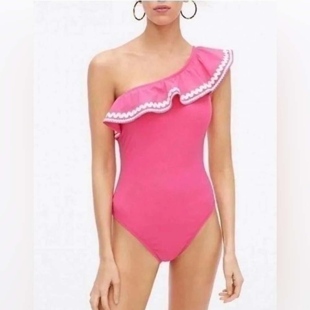 J. Crew ruffle detail One Shoulder Pink One piece swimwear size 4